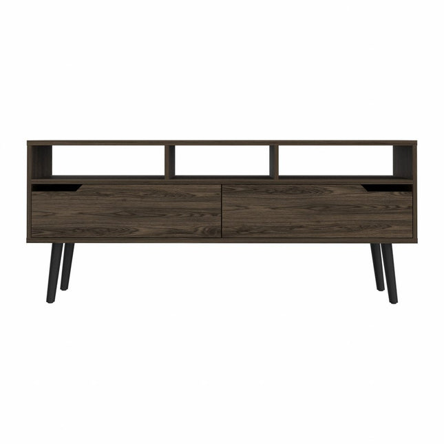 54" Dark Brown Walnut Enclosed and Open Storage TV Stand HomeRoots