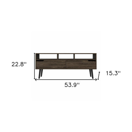 54" Dark Brown Walnut Enclosed and Open Storage TV Stand HomeRoots