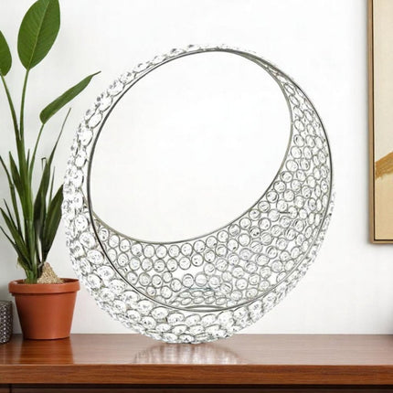 13" Silver and Faux Crystal Bling Ring Basket HomeRoots