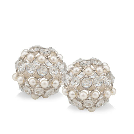 Set of Two Silver And Clear Faux Crystal And Metal Orb Decorative Tabletop Sculptures