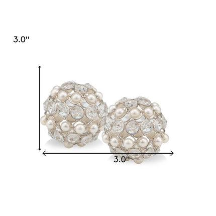 Set of Two Silver And Clear Faux Crystal And Metal Orb Decorative Tabletop Sculptures