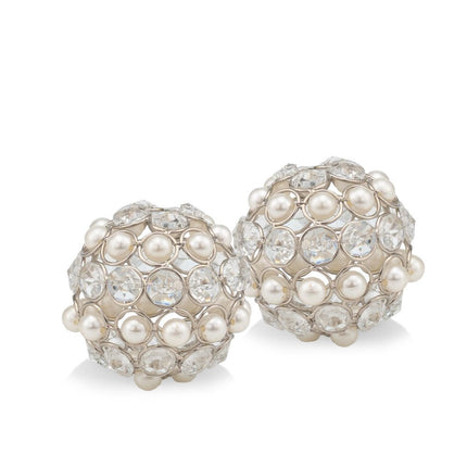 Set of Two Silver And Clear Faux Crystal And Metal Orb Decorative Tabletop Sculptures