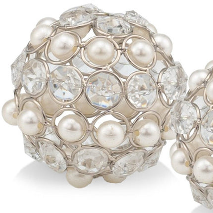 Set of Two Silver And Clear Faux Crystal And Metal Orb Decorative Tabletop Sculptures