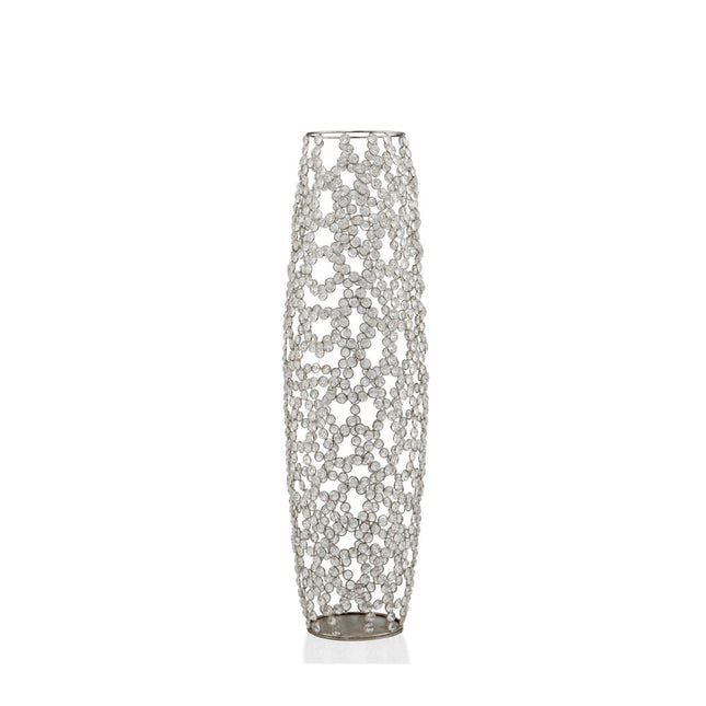 32" Silver Cylinder Crystal Glass Floor Vase With Faux Crystals
