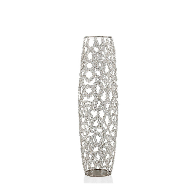 32" Silver Cylinder Crystal Glass Floor Vase With Faux Crystals HomeRoots