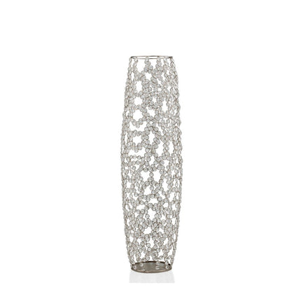 32" Silver Cylinder Crystal Glass Floor Vase With Faux Crystals HomeRoots
