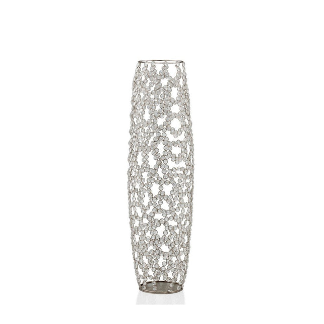 32" Silver Cylinder Crystal Glass Floor Vase With Faux Crystals HomeRoots