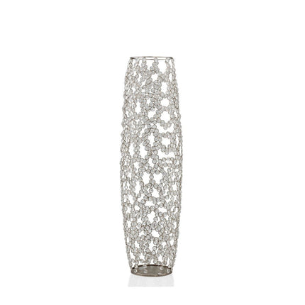 32" Silver Cylinder Crystal Glass Floor Vase With Faux Crystals HomeRoots