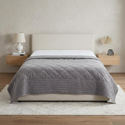92" X 90" Gray Geometric Cotton Quilt HomeRoots