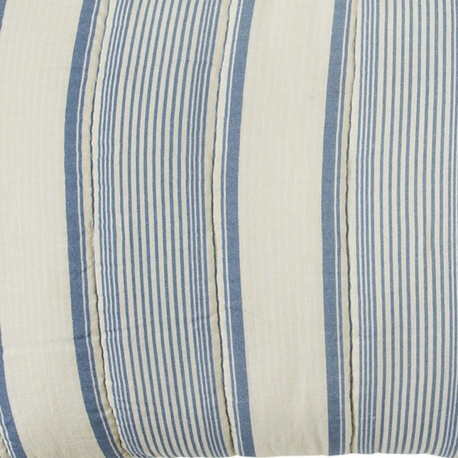 94" X 68" Indigo Striped Cotton Quilt HomeRoots