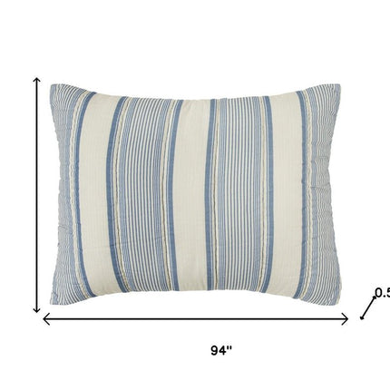 94" X 68" Indigo Striped Cotton Quilt HomeRoots