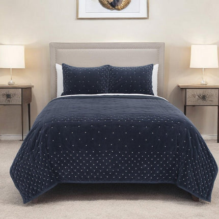 Indigo Polka Dots King Quilt HomeRoots