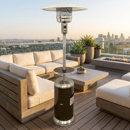48000 BTU Silver Steel Propane Cylindrical Pole Standing Patio Heater HomeRoots