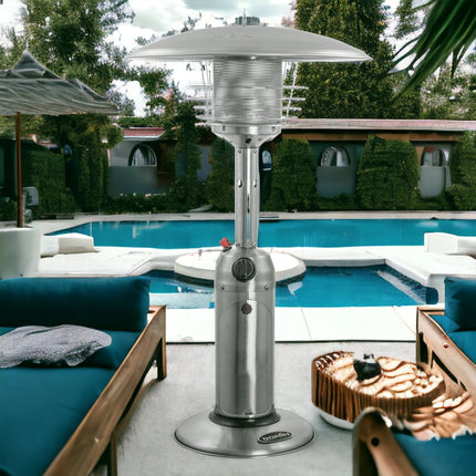 11000 BTU Silver Steel Propane Cylindrical Pole Tabletop Patio Heater HomeRoots