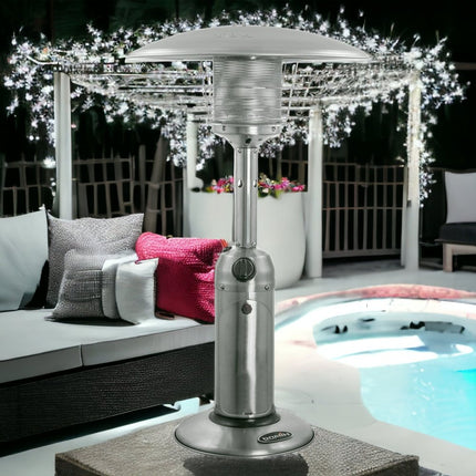 11000 BTU Silver Steel Propane Cylindrical Pole Tabletop Patio Heater HomeRoots