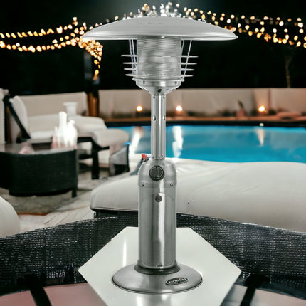 11000 BTU Silver Steel Propane Cylindrical Pole Tabletop Patio Heater HomeRoots