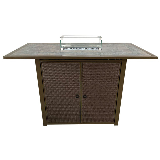50000 BTU 60" Brown And Clear Glass, Steel Propane Rectangular Fire pit table With Cover HomeRoots