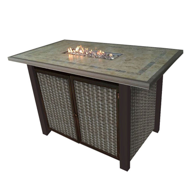 50000 BTU 60" Brown And Clear Glass, Steel Propane Rectangular Fire pit table With Cover HomeRoots