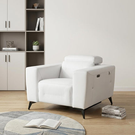 41" White Italian Leather Power Recliner Chair HomeRoots