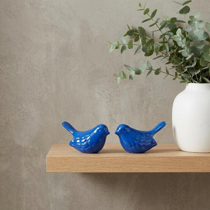 Set of Two Blue Metal Bird Tabletop Sculpture HomeRoots