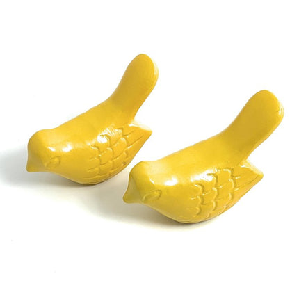 Set of Two 2" Yellow Metal Bird Bird Figurine Tabletop Sculpture HomeRoots