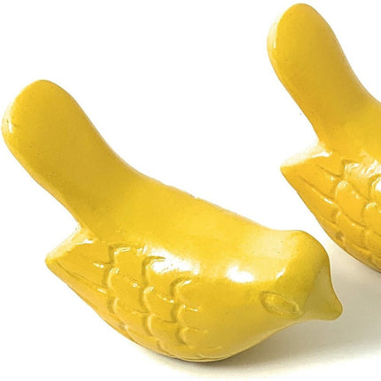 Set of Two 2" Yellow Metal Bird Bird Figurine Tabletop Sculpture HomeRoots