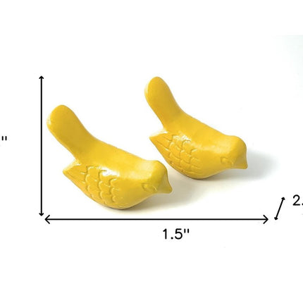 Set of Two Yellow Metal Bird Tabletop Sculpture