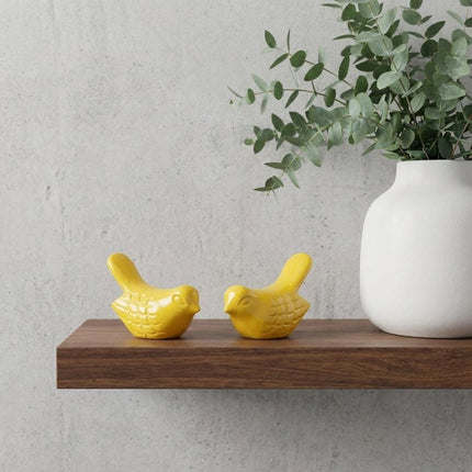 Set of Two 2" Yellow Metal Bird Bird Figurine Tabletop Sculpture HomeRoots