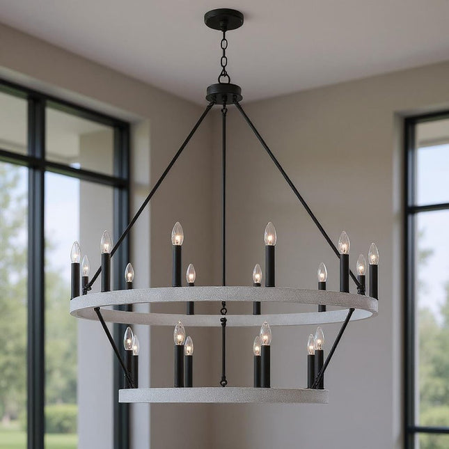 Black And White Candle Style Multi Light Metal Dimmable Chandelier HomeRoots