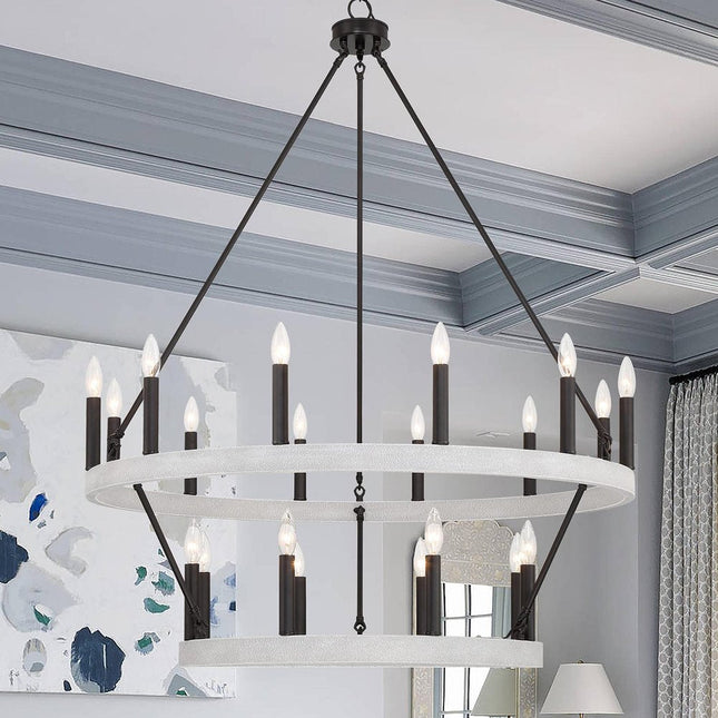 Black And White Candle Style Multi Light Metal Dimmable Chandelier HomeRoots