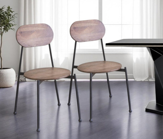 Set of Two Brown And Black Metal and Wood King Louis Back Dining Side Chairs HomeRoots