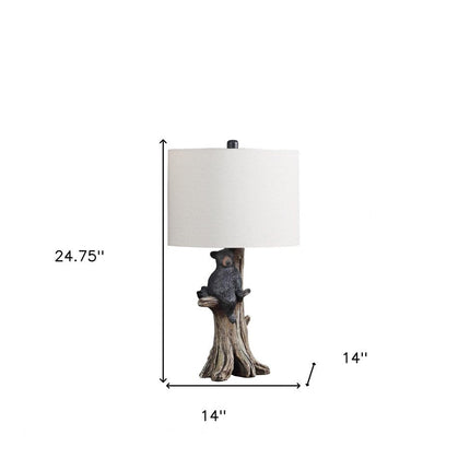 25" Black Bear in a Tree  Table Lamp With Beige Shade HomeRoots