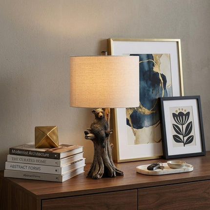 25" Black Bear in a Tree  Table Lamp With Beige Shade HomeRoots