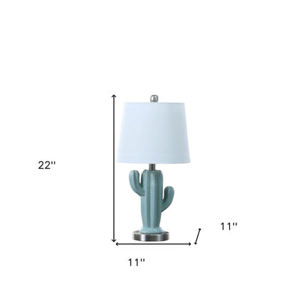 22" Pale Blue Green Ceramic Cactus Table Lamp With White Shade HomeRoots
