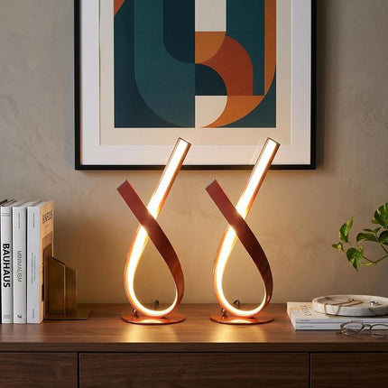 17" Red Modern Abstract Ribbons Table Lamp HomeRoots