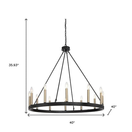 Black And Gold Candle Style Twelve Light Metal Dimmable Chandelier