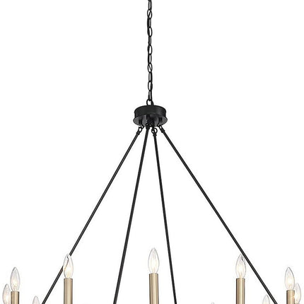 Black And Gold Candle Style Twelve Light Metal Dimmable Chandelier