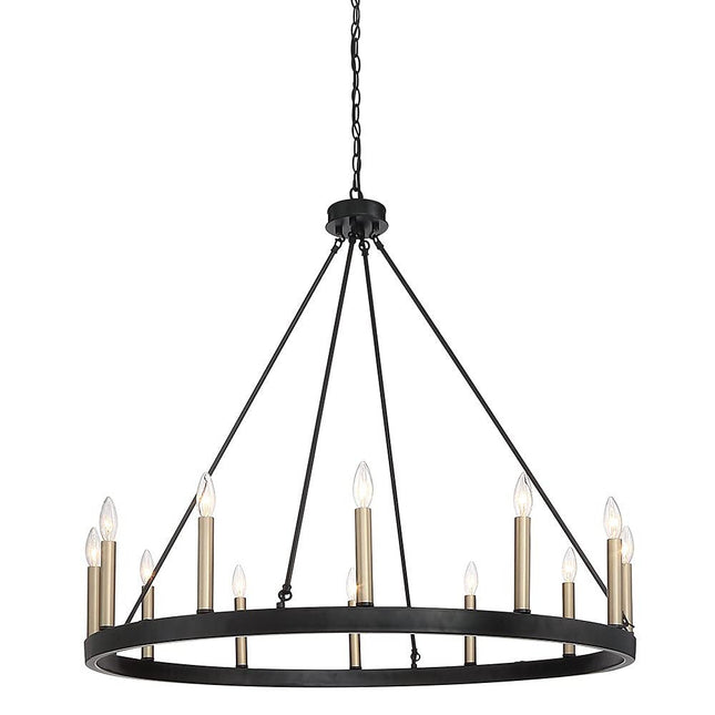 Black And Gold Candle Style Twelve Light Metal Dimmable Chandelier HomeRoots