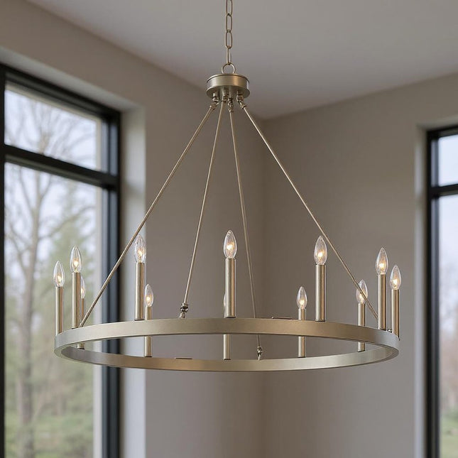 Silver Candle Style Twelve Light Metal Dimmable Chandelier HomeRoots