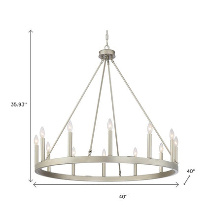 Silver Candle Style Twelve Light Metal Dimmable Chandelier