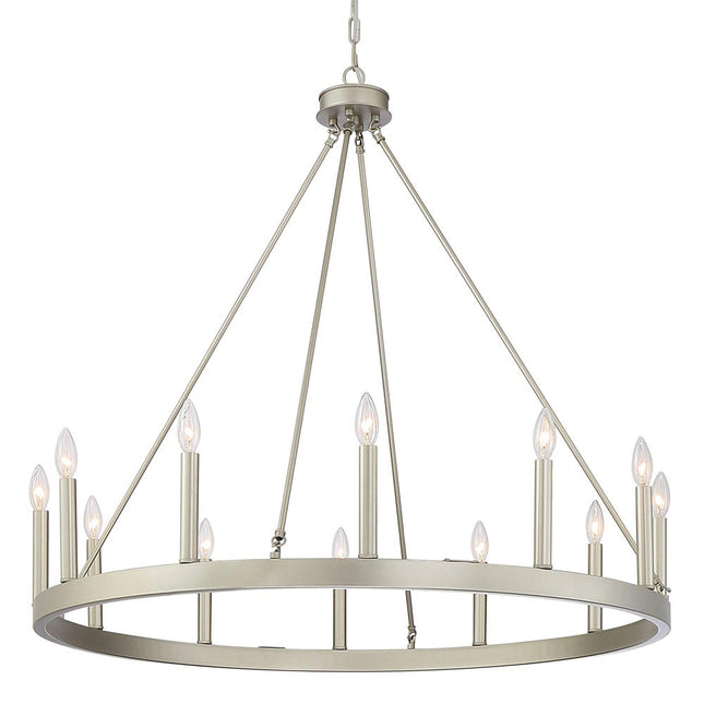 Silver Candle Style Twelve Light Metal Dimmable Chandelier HomeRoots