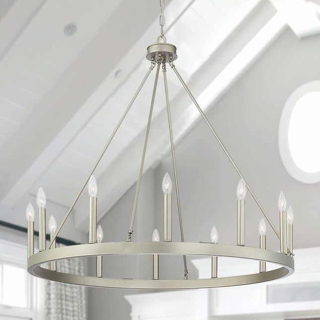 Silver Candle Style Twelve Light Metal Dimmable Chandelier HomeRoots