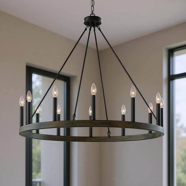 Black Candle Style Twelve Light Metal Dimmable Chandelier HomeRoots
