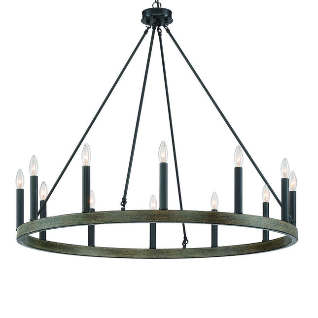 Black Candle Style Twelve Light Metal Dimmable Chandelier HomeRoots