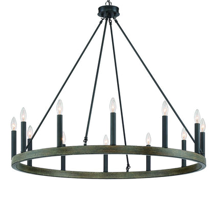 Black Candle Style Twelve Light Metal Dimmable Chandelier