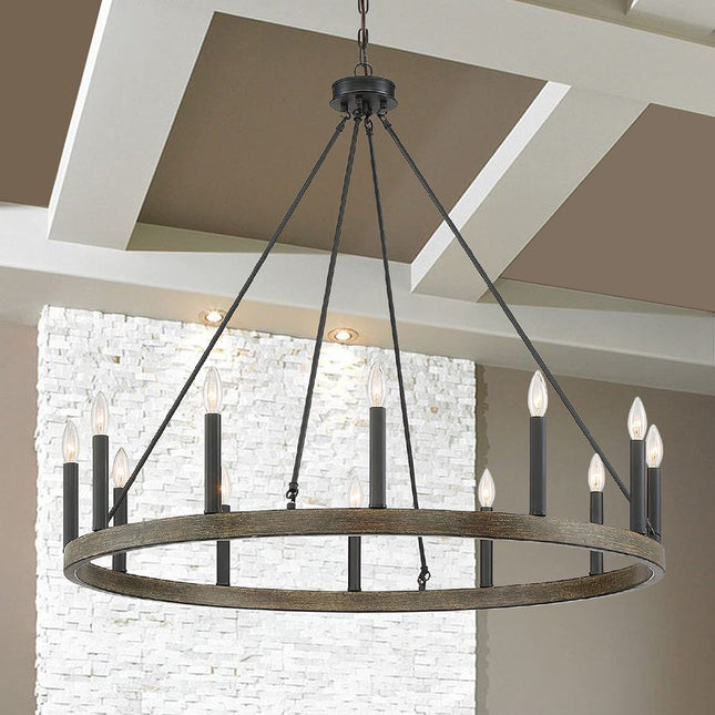 Black Candle Style Twelve Light Metal Dimmable Chandelier HomeRoots