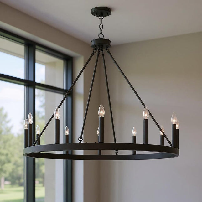 Bronze Candle Style Twelve Light Metal Dimmable Chandelier HomeRoots