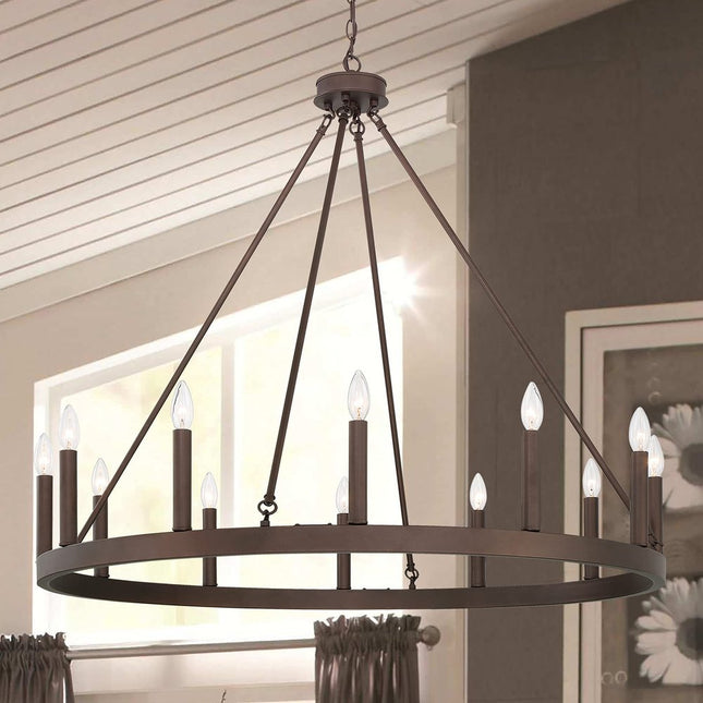 Bronze Candle Style Twelve Light Metal Dimmable Chandelier HomeRoots