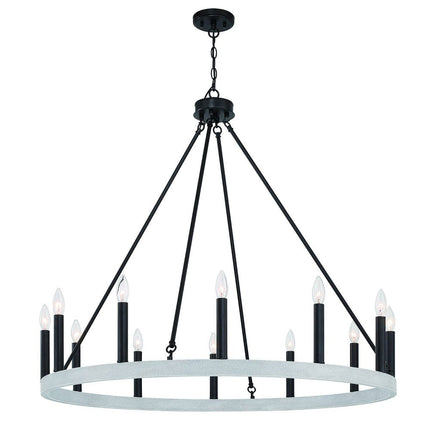 Black And White Candle Style Twelve Light Metal Dimmable Chandelier HomeRoots