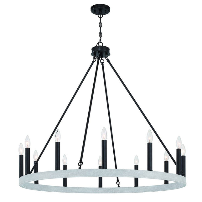 Black And White Candle Style Twelve Light Metal Dimmable Chandelier HomeRoots